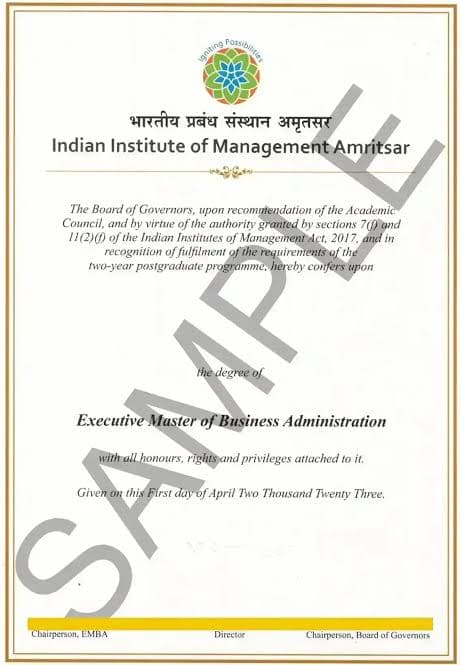 IIM Amritsar Certificate