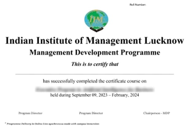 IIM Lucknow Certificate