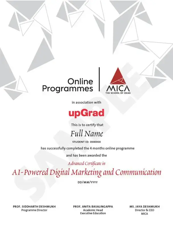 MICA University Online Certificate