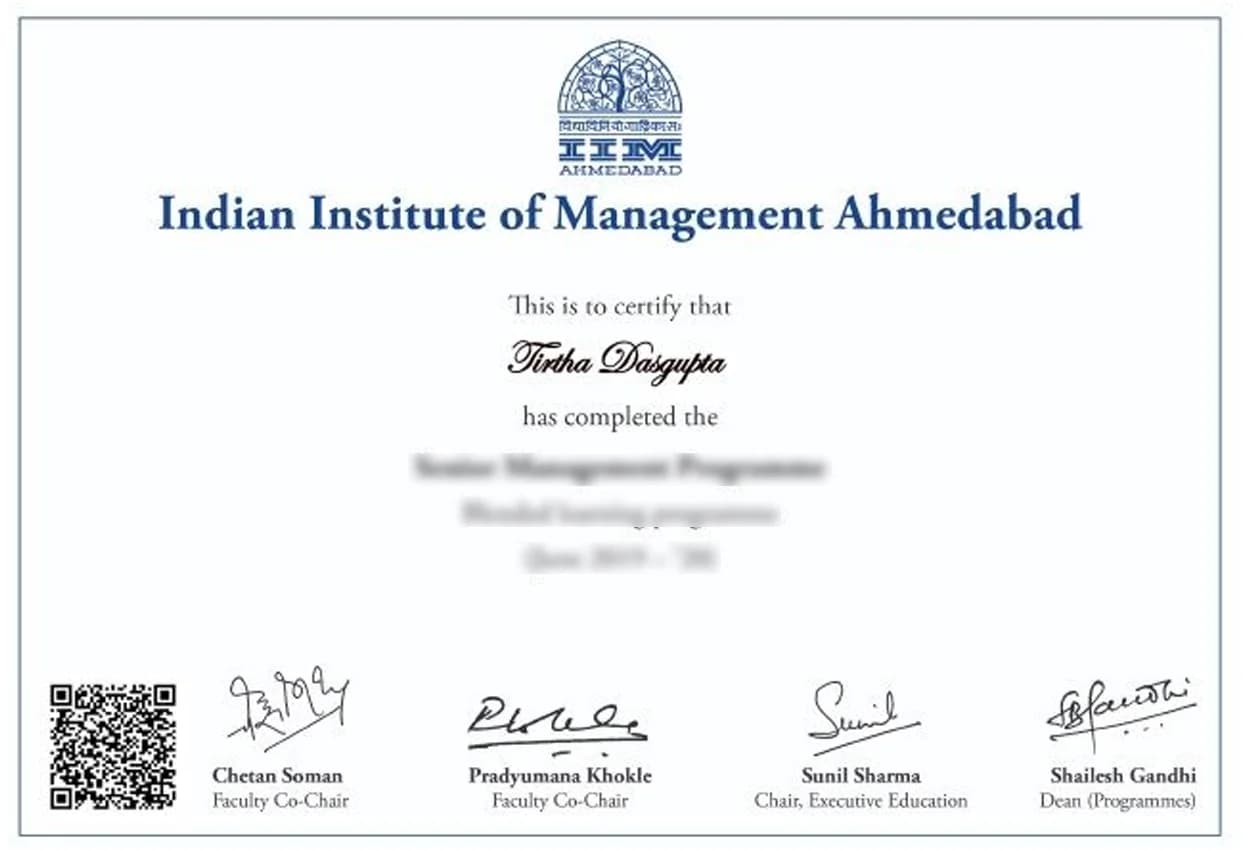 IIM Ahmedabad Certificate