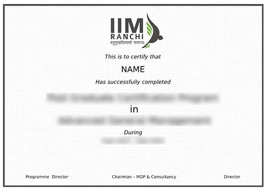 IIM Ranchi Certificate