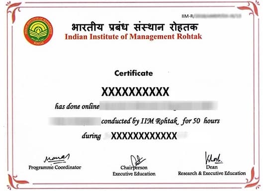 IIM Rohtak Certificate