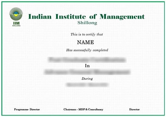 IIM Shillong Certificate