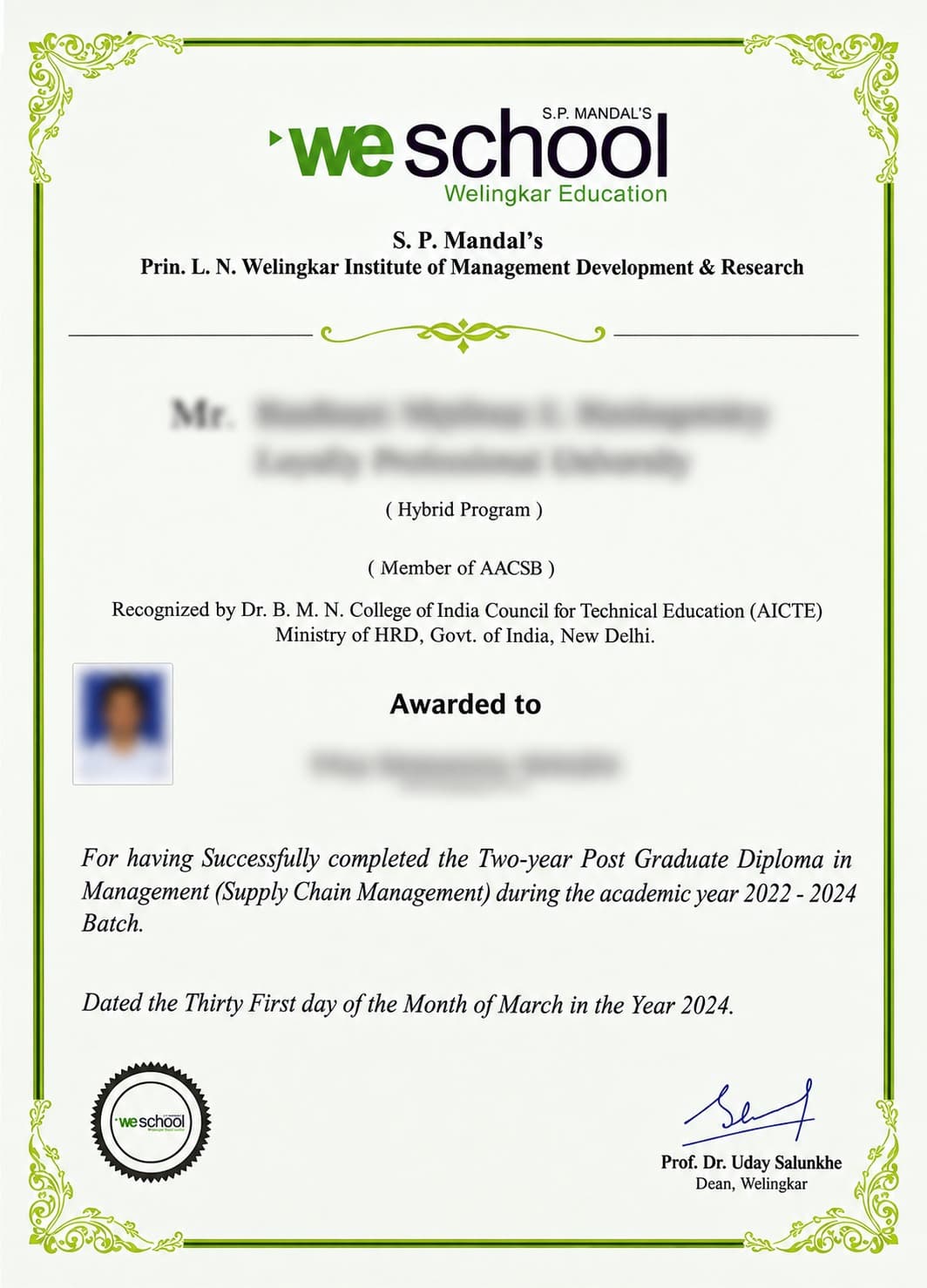 Welingkar Institute of Management Certificate